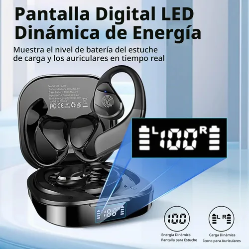 Vista 5 de BANIGIPA Auriculares abiertos verdaderamente inalámbricos, auriculares Bluetooth 5.3 con sonido premium inmersivo, auriculares de oreja abierta IP54