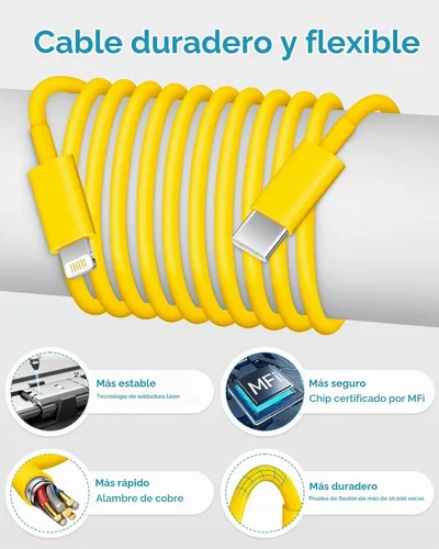 Vista 3 de CXX 20W Fast Charger for iPhone 14/13/12 [3-Pack, MFi Certified] Yellow