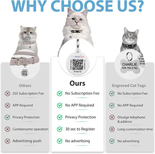 Vista 2 de Collar de Gato con Liberación de Seguridad con Etiqueta de Nombre de Código QR, Collares Reflectantes para Gatitos con Cascabel, Etiqueta