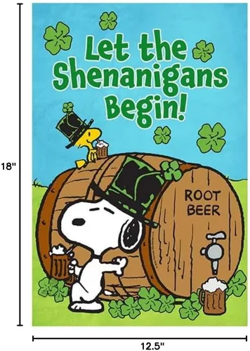 Vista 3 de Flagology, PEANUTS St. Pat's Shenanigans Snoopy and Woodstock - Bandera de jardín de 12 x 18 pulgadas, bandera para exteriores, tela exclusiva
