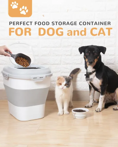 Vista 2 de Contenedor de almacenamiento de alimentos para perros de 30 a 35 libras, contenedor plegable de comida para perros con tapas herméticas, ruedas