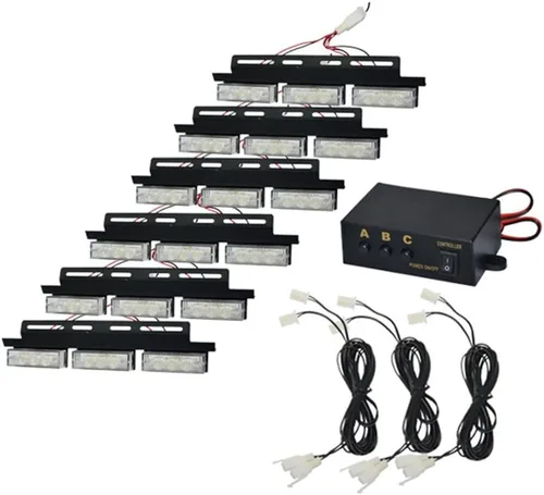 Vista 2 de Barra de luces estroboscópicas de advertencia de emergencia blanca y ámbar, 54 LED, 6 paneles, parabrisas, parrilla, luces estroboscópicas, barras