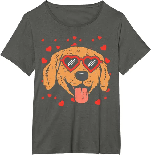 Vista 97 de Golden Retriever cara corazón gafas día de San Valentín perro regalo camiseta Negro