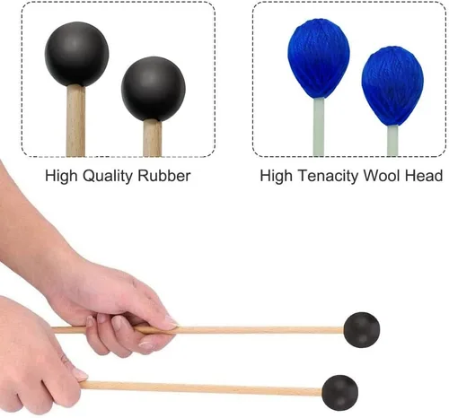 Vista 3 de Mallets de tambor, 2 pares de mazos de marimba de goma e hilo, instrumentos de percusión, accesorios para tambor de acero, bajo, platillos