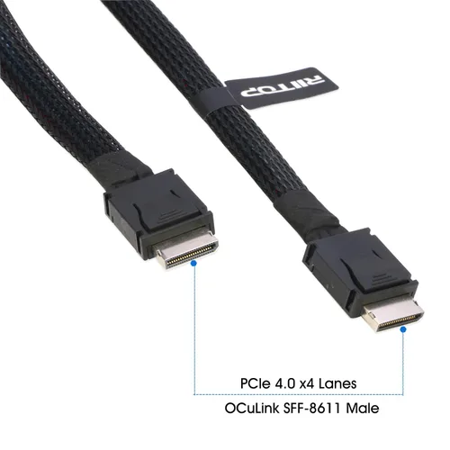 Vista 5 de RIITOP Oculink Cable [3.3 pies], PCIe 4.0 SF-8611 a SF-8611 4i cable OCuLink plano para Oculink eGPU onexGPU