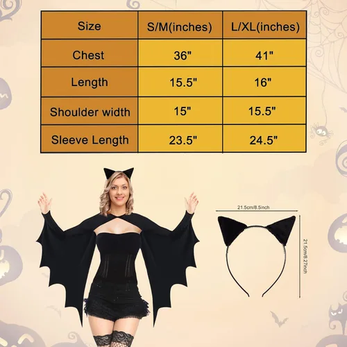Vista 3 de Disfraz de Halloween de ala de murciélago para mujer, disfraz de murciélago para adultos con diadema