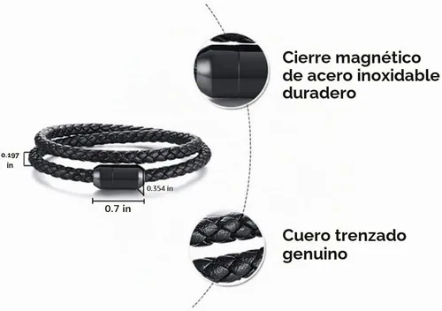 Vista 2 de globi Pulsera de Cuero para Hombres Pulsera Brazalete de Cuero Trenzado Genuino Envolvente con Cierre Magnético de Acero Inoxidable para Negro