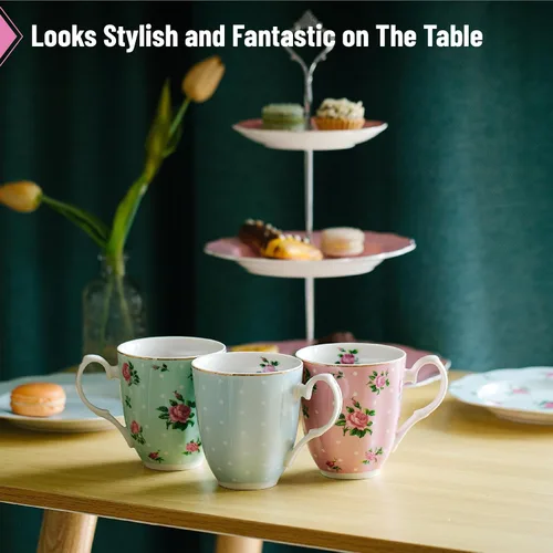 Vista 5 de BTaT- Royal - Juego de 8 tazas de café de porcelana de porcelana de porcelana de 12 onzas, tazas de café grandes para tazas de café, tazas de té