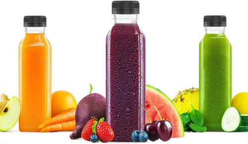 Vista 5 de HNXAZG 3 botellas de jugo de plástico de 33 onzas con tapas de manipulación