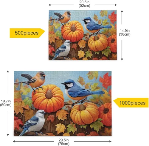 Vista 5 de Pumpkin Sunflower Jigsaw Puzzles 500 Pieces for Adults with Mesh Storage Bag 2011846