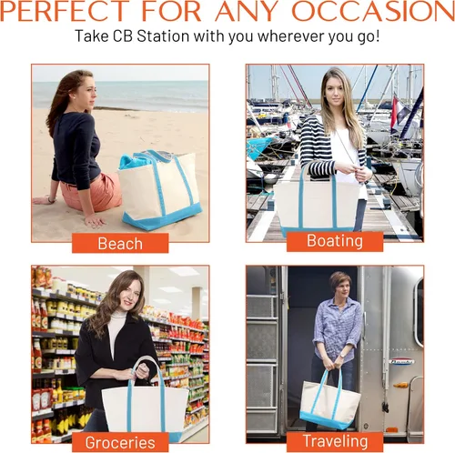 Vista 5 de CB STATION Bolso grande clásico – Bolsa de lona para mujer – Diseño multicolor, perfecta para viajes y compras En blanco: azul bebé