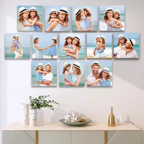 Vista 5 de Azulejos de Fotos Personalizados, Marcos de Fotos de Azulejos Metálicos Mixtos Personalizados Adhesivos para Pared, Marcos de Fotos Collage