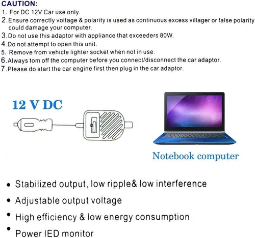 Vista 5 de Cargador universal de coche de 80W DC, adaptador de fuente de alimentación de 15-24V fijado para portátil portátil