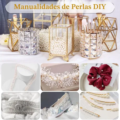 Vista 6 de Cuentas de perlas para manualidades, Anezus 2000 piezas de perlas de imitación de marfil, cuentas de perla pequeñas de 4 MM con agujeros para hacer