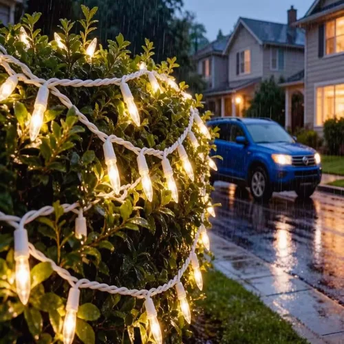 Vista 3 de 100 luces LED de Navidad de color blanco cálido, tira de luces con cable blanco de 35 pies, certificación UL, calidad comercial, para árboles