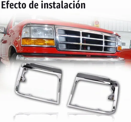 Vista 2 de PIT66 Puertas de marco de faros delanteros, compatible con Ford F150 F250 1992-1996 plateado cromado