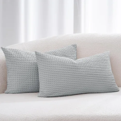 Vista 29 de PHF Funda de almohada 100% algodón con tejido de gofre, 22 x 22 pulgadas, sin relleno, paquete de 2 elegantes fundas de almohada cuadradas