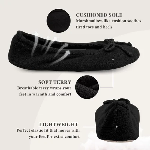 Vista 2 de BCTEX COLL Pantuflas de casa de bailarina con lazo para mujer, pantuflas de satén para dormitorio con suela de gamuza para interiores