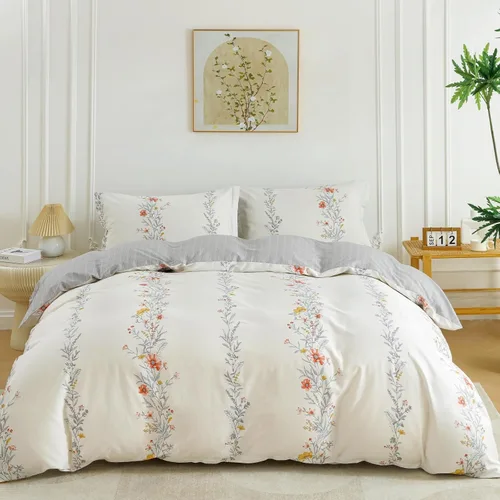 Vista 78 de OAITE - Juego de funda de edredón individual con patrón floral de 600 hilos, ultrasuave, 100% algodón, fibra larga, juego de 3 piezas, transpirable