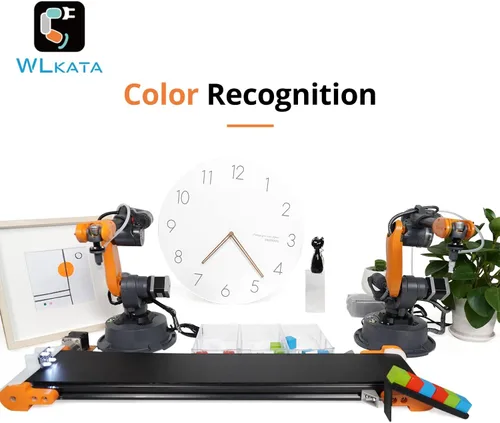 Vista 3 de wlkata Mirobot 6DoF Mini Industrial Robot Arm Kit profesional Plus Juego de cinta transportadora programable Robot Arm Light Professional Desktop