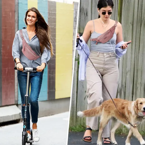 Vista 6 de Bolso pequeño de la honda para las mujeres del riñonera de nylon con la correa ajustable, Rosado