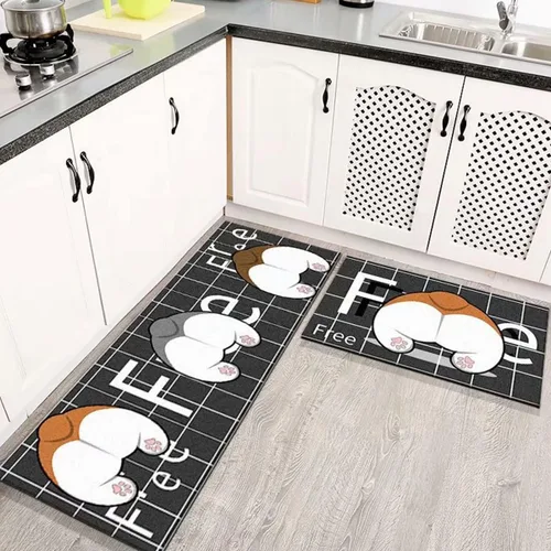 Vista 19 de Alfombras de cocina coloridas para piso, alfombras de cocina antideslizantes, juego de tapetes de cocina de granja, alfombras y tapetes de cocina