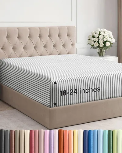 Vista 25 de Sábana bajera ajustable extra profunda Twin XL – Sábana bajera individual de lujo de hotel solamente – Se adapta fácilmente a colchones de 18 a 24