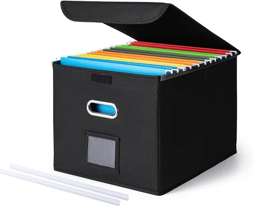 Vista 10 de Cajón Organizador de Archivos CADONO con Tapa, Organizador de Carpetas de Archivos Plegable con Deslizador de Plástico, Caja de Carpetas de Archivos