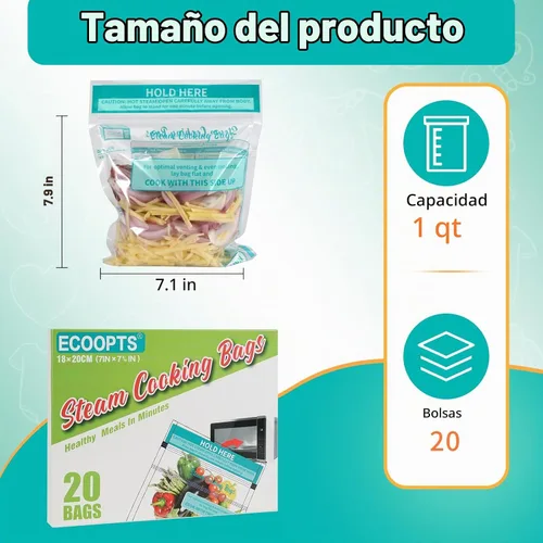 Vista 5 de 20 bolsas de cocción al vapor, bolsas de vapor para microondas, verduras, papas y carne (1)