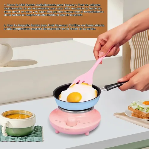 Vista 4 de HERCHR - Sartén pequeña para huevos, sartén de 4.9 pulgadas de acero inoxidable para huevos pequeños, sartén antiadherente redonda con mango