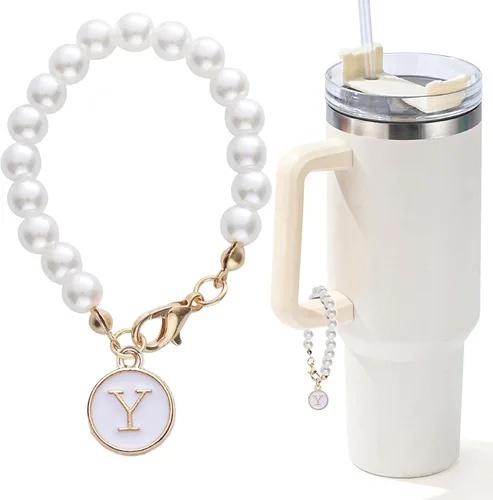 Vista 87 de Encanto de letra para Copa Stanley, accesorios de cadena de perlas, encantos de iniciales de Copa Stanley para asa, decoración de botella de agua