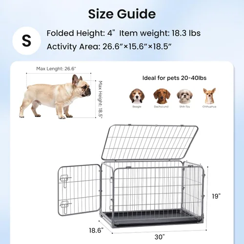 Vista 2 de ZOMISIA Jaula Plegable para Perros Pequeños - Perrera de Metal a Prueba de Escape de 30 Pulgadas con Doble Puerta, Jaula Plegable de Fácil Montaje