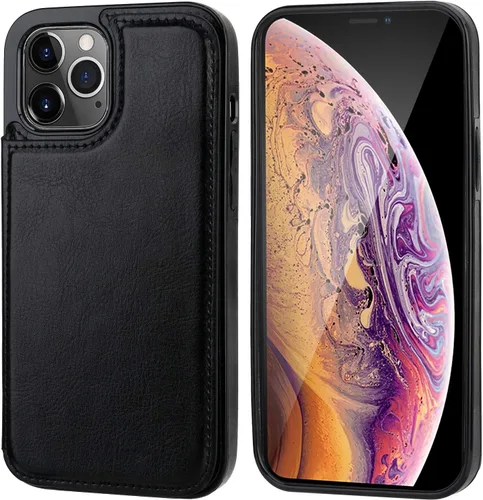 Vista 3 de ONETOP - Funda tipo cartera compatible con iPhone 12 Pro Max con tarjetero, piel sintética, ranuras para tarjetas, doble cierre magnético y funda