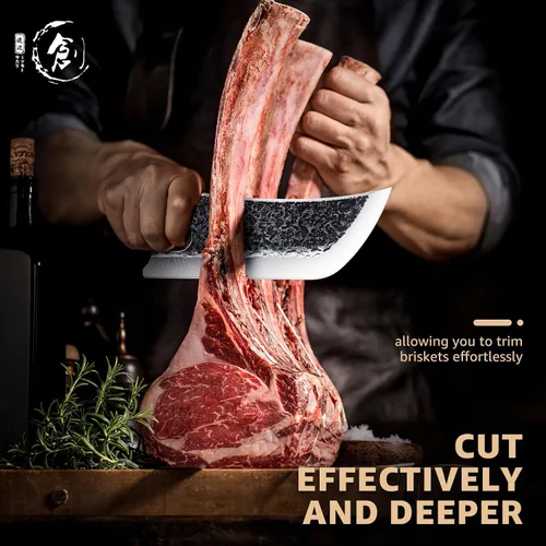 Vista 2 de DRGSKL Cuchillo Hendidor de Carne Forjado a Mano Cuchillos de Carnicero para Padres para Cortar Carne Cuchillo de Chef de Espiga Completa con Funda