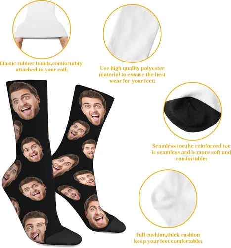 Vista 4 de heigudan Calcetines de cara personalizados, calcetines divertidos con caras para hombres, mujeres, amantes de los perros y gatos, regalos