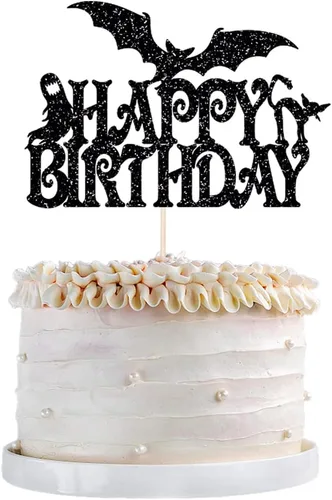 Vista 15 de 6 adornos acrílicos para tartas de Halloween, decoración de pastel de cumpleaños de Halloween, espeluznante con murciélago, calabaza, fantasma Negro1