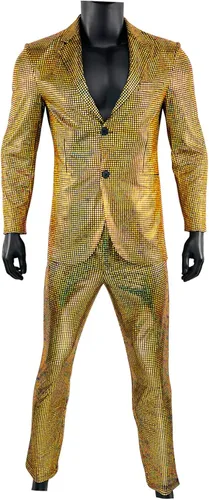 Vista 3 de Nawgut Conjunto de 2 piezas de blazer metálico con lentejuelas, traje brillante para boda, fiesta, banquete, chaqueta de moda, pantalón para hombre