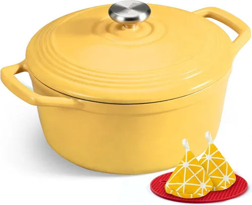 Vista 30 de Overmont - Horno holandés de hierro fundido esmaltado, de 4.5 QT, con tapa, libro de cocina (idioma español no garantizado) y agarraderas de verde