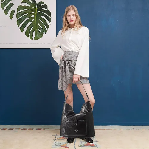 Vista 2 de Bolsos de mano para mujer, de cuero grande, bolso de mano de moda, cartera de hombro