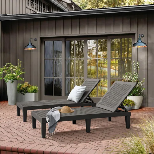 Vista 7 de Flamaker Sillas de salón al aire libre PE impermeable con respaldo ajustable de 5 posiciones de fácil montaje, sillas de piscina para terraza