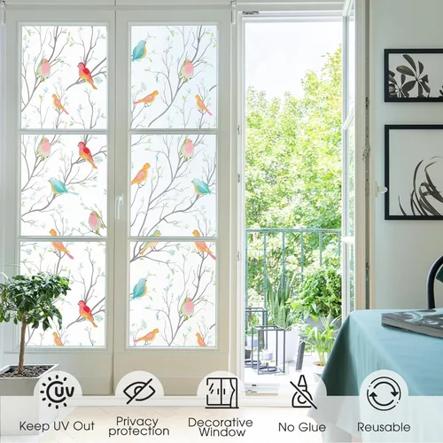 Vista 4 de Coavas película de privacidad para ventana, vidrio esmerilado, sin pegamento, adherente, antirrayos ultravioleta, antiestática y decorativa