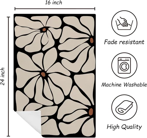 Vista 7 de Juego de 2 toallas de cocina retro boho floral, toallas de mano beige y negro para baño, toallas de cocina botánicas, decoración de cocina