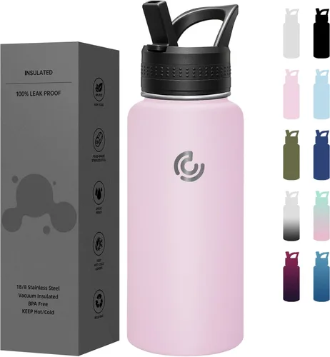 Vista 14 de COKTIK Botella de agua deportiva de 22 onzas, botella de agua de acero inoxidable para aislamiento térmico, botella de viaje reutilizable