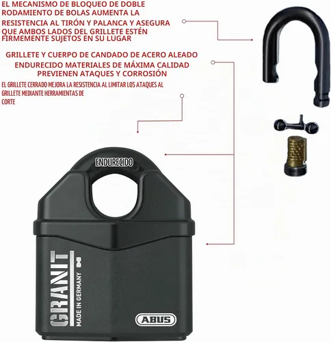 Vista 3 de Abus 37RK/80 KD Granit Candado de seguridad extrema en acero con llaves de candado diferente