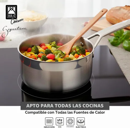 Vista 4 de BRA COOKWARE Signature Olla de acero inoxidable con tapa de vidrio Cacerola profesional de 1.2 cuartos de galón de 6.3 pulgadas Olla