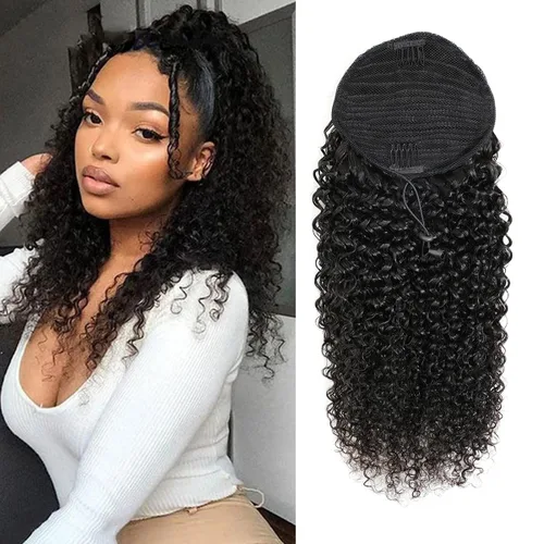 Vista 16 de Extensiones de cabello rizado para cola de caballo, cabello rizado para cola de caballo, extensión de cabello humano virgen brasileño