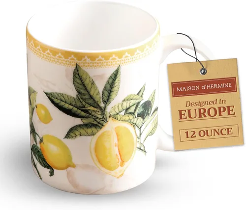 Vista 32 de Maison d' Hermine Taza de café con asas, tazas de porcelana fina de hueso, paquete de una taza de té para bebidas calientes, capuchino, latte
