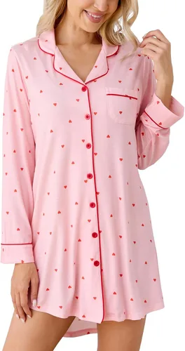 Vista 140 de Samring Camisón de pijama para mujer, manga corta/larga, con botones, camisón para dormir, camisón para novio, talla XXL