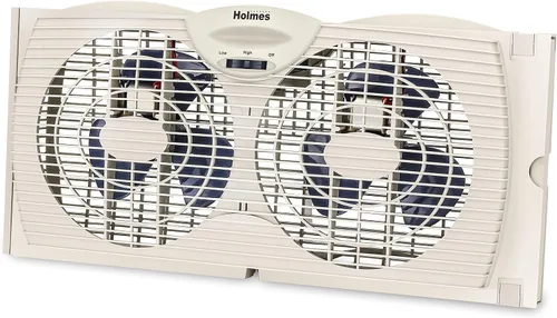 Vista 9 de HOLMES Ventilador Digital de Ventana de Doble Aspa con Control de Termostato Programable, Ventiladores Duales de 3 Aspas, 2 Velocidades, Panel