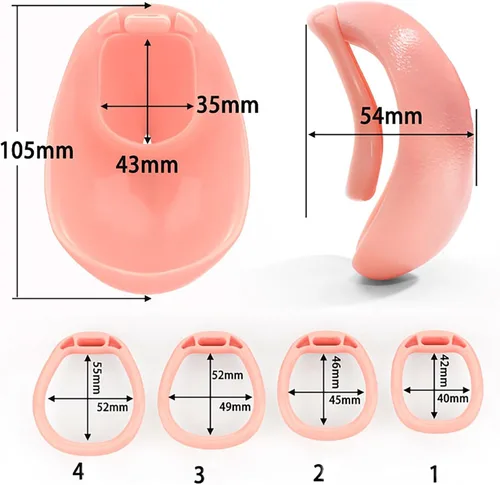 Vista 2 de Jaula de castidad de vagina simulada para hombres SM Sissy fetiche juguete sexual hueco juego de jaula de polla con 4 anillos de polla y 2 llaves